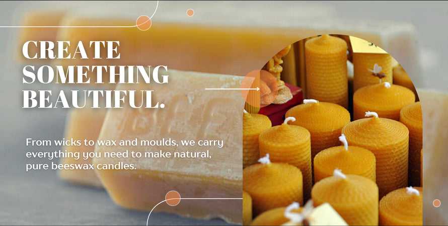 We carry everything to help you create beautiful, natural route beeswax candles. Beeswax candles are the first candles to have been burned by humans. They burn cleanly and have an amazing natural scent that no other candle type can give you. 