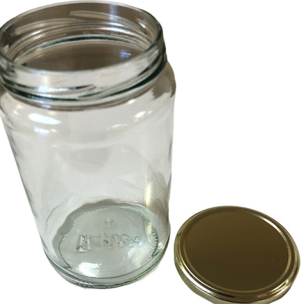 1 kg / 750 ml short cylinder glass honey jars with gold lids