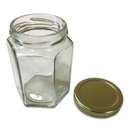 190 ml glass hex honey jars with gold lids